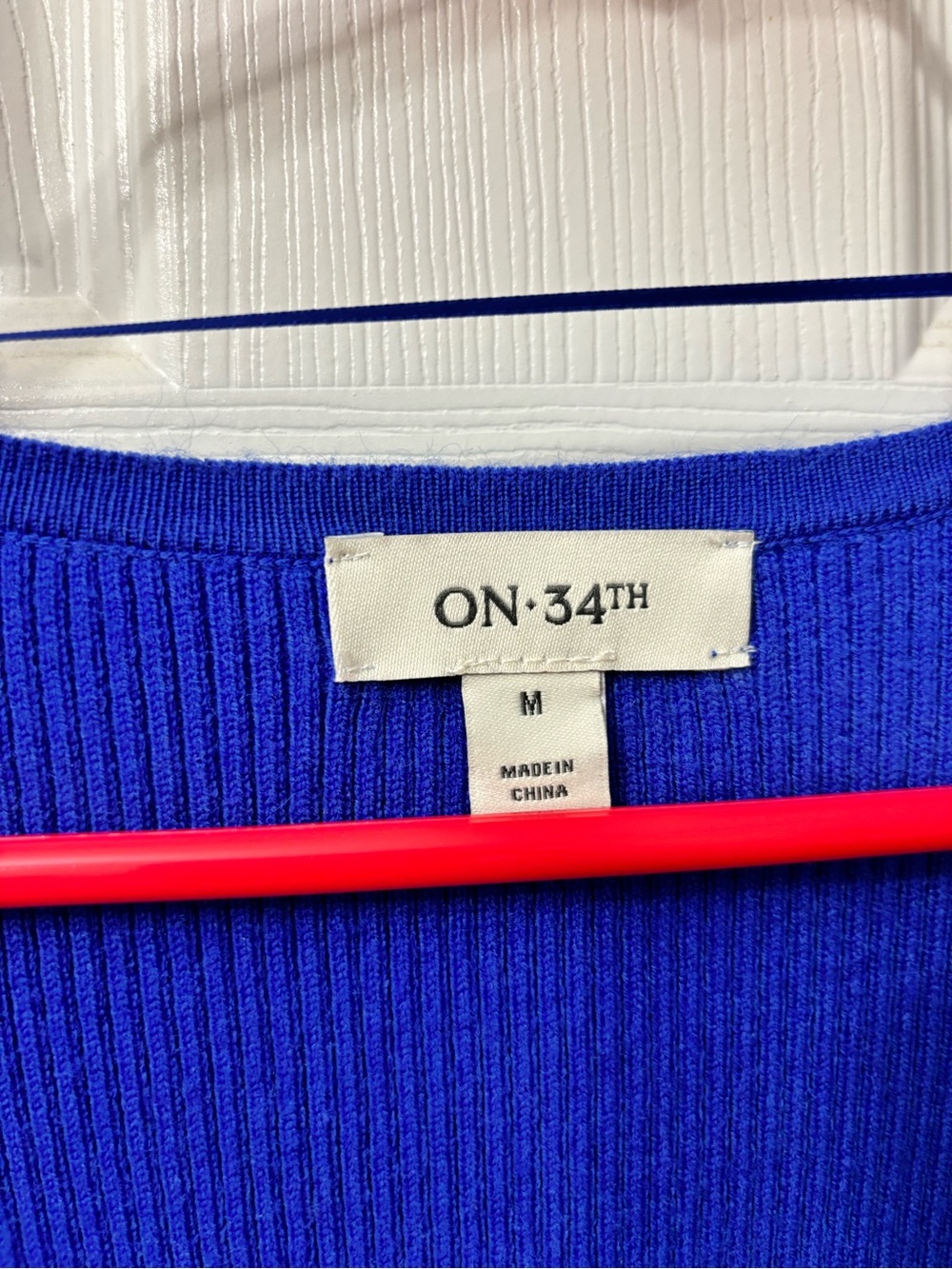 ON 34th Square Neck Ribbed Sweater Dress Blue Bodycon Midi Size Medium - Picture 6 of 9